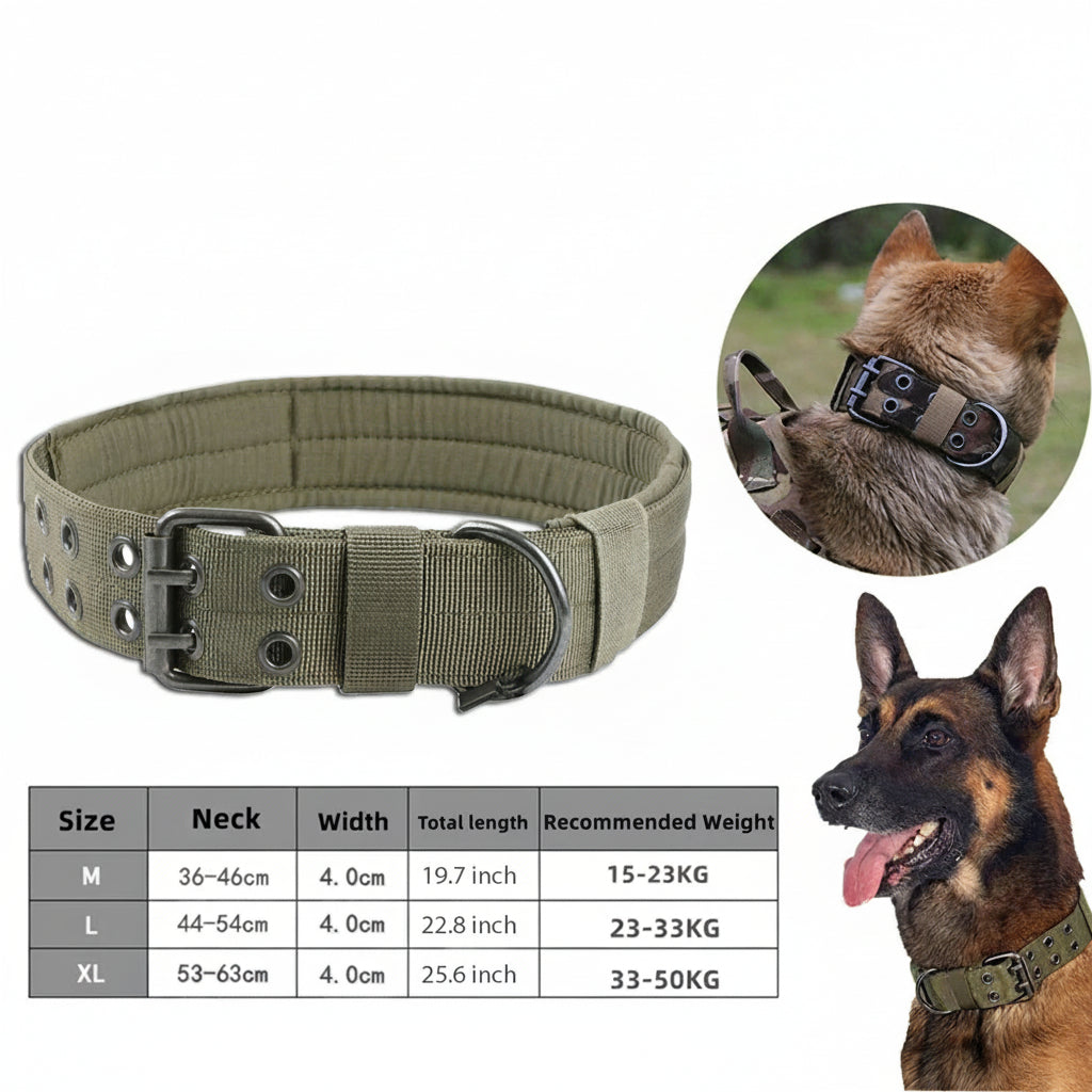 2" Wide Tactical Heavy Duty Nylon Large Dog Collar K9 Military with Metal Buckle