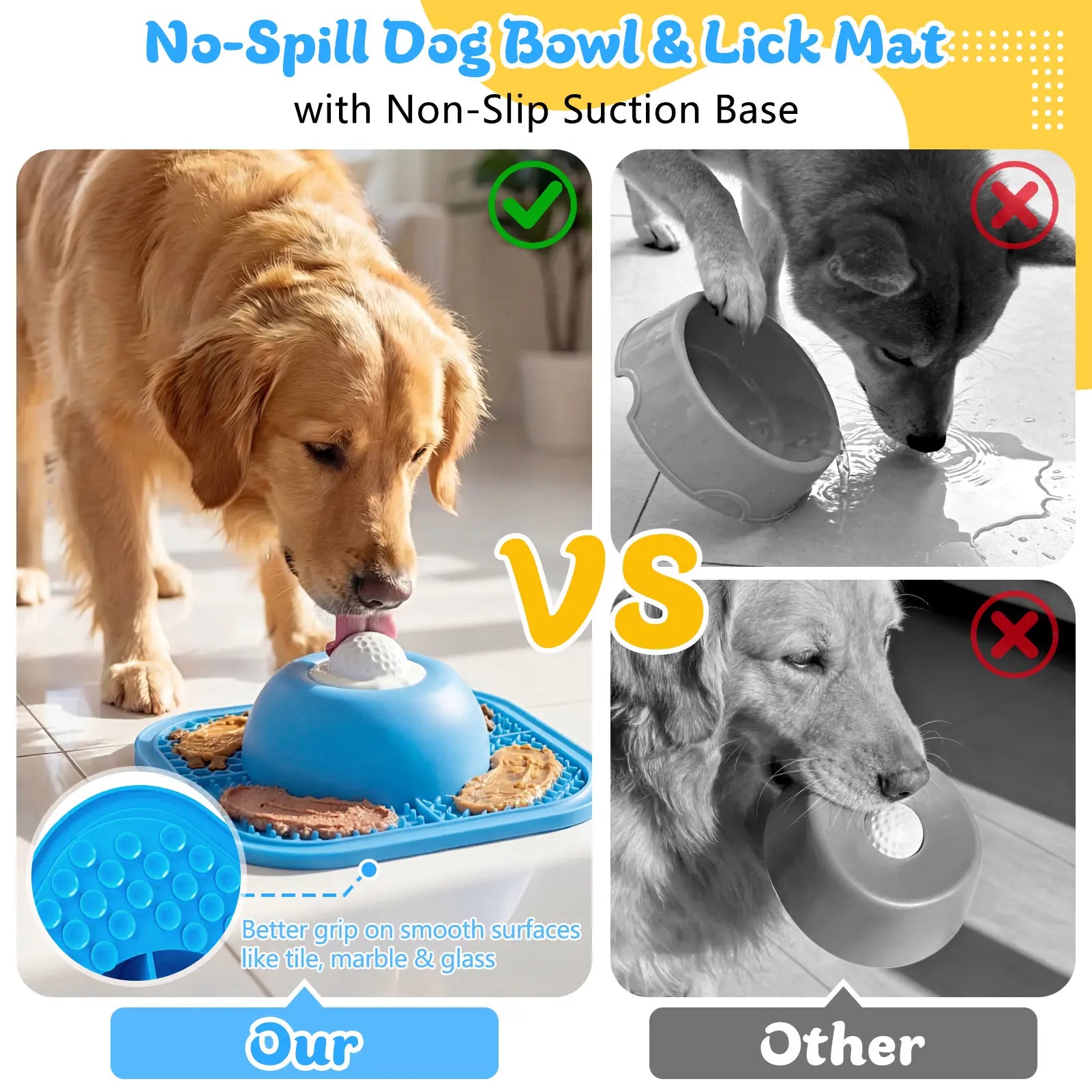 Slow Feeder Dog Bowl, Silicone Pet Feeder Bowl & Dog Bowl Platter, Non-Slip Lick Mat for Dogs, Puppies and Cats, Interactive Anti-Gulp Feeding Bowl for Wet Food, Treats, Yogurt and Peanut Butter