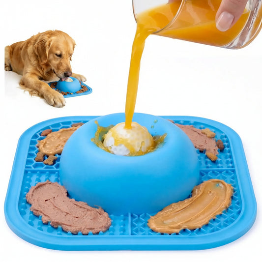 Slow Feeder Dog Bowl, Silicone Pet Feeder Bowl & Dog Bowl Platter, Non-Slip Lick Mat for Dogs, Puppies and Cats, Interactive Anti-Gulp Feeding Bowl for Wet Food, Treats, Yogurt and Peanut Butter