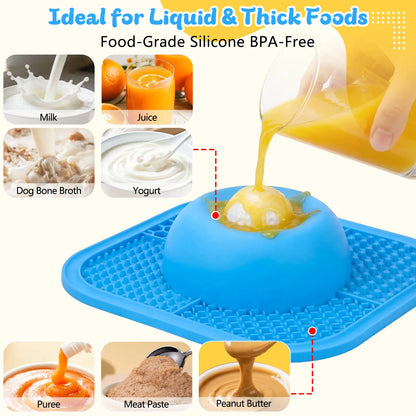 Slow Feeder Dog Bowl, Silicone Pet Feeder Bowl & Dog Bowl Platter, Non-Slip Lick Mat for Dogs, Puppies and Cats, Interactive Anti-Gulp Feeding Bowl for Wet Food, Treats, Yogurt and Peanut Butter