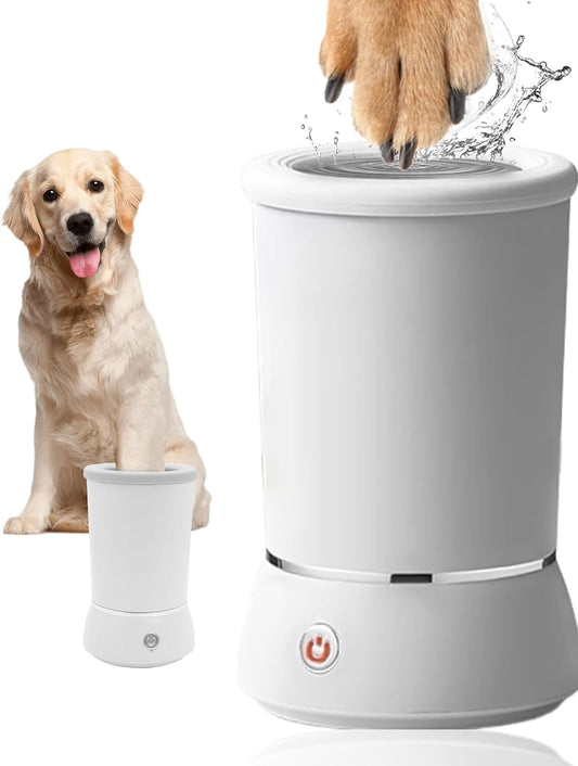 Automatic Dog Paw Cleaner Cup, Electric 2-Speed Foot Washer & Massager, USB Rechargeable Portable Pet Cleaning Tool for Small Medium Dogs & Cats, White