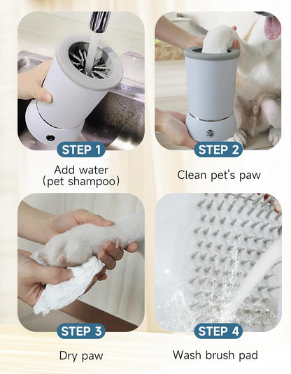Automatic Dog Paw Cleaner Cup, Electric 2-Speed Foot Washer & Massager, USB Rechargeable Portable Pet Cleaning Tool for Small Medium Dogs & Cats, White
