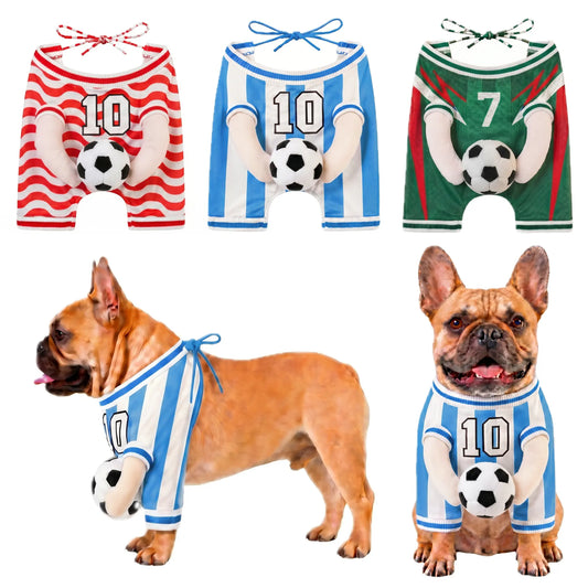 Pet Clothes, Dog Clothes, Cute Photo-Ready Breathable Summer Outfit for Small/Medium Pets. Fun Dog Costume with Stuffed Ball and Faux Hands.