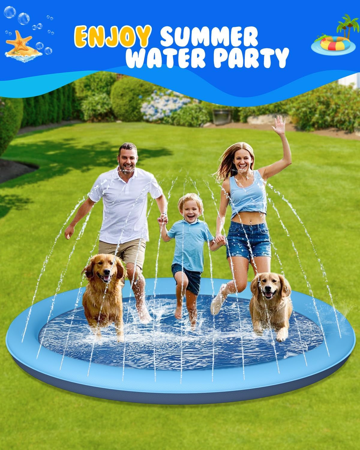 67" Thickened Non-Slip Dog Splash Pad, Summer Outdoor Sprinkler Pool Water Play Mat for Pets and Children