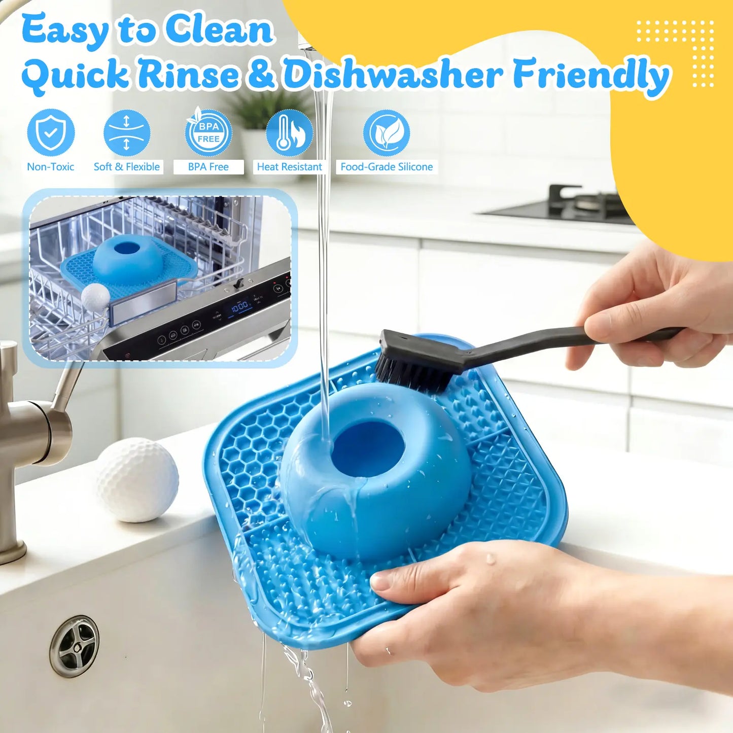 Slow Feeder Dog Bowl, Silicone Pet Feeder Bowl & Dog Bowl Platter, Non-Slip Lick Mat for Dogs, Puppies and Cats, Interactive Anti-Gulp Feeding Bowl for Wet Food, Treats, Yogurt and Peanut Butter