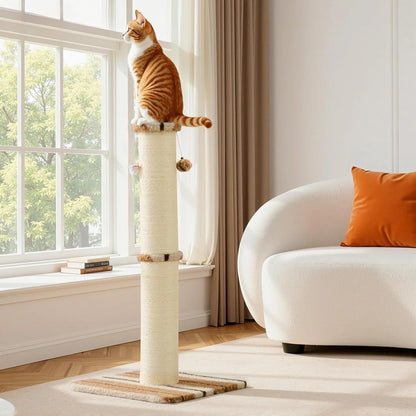 Cat Scratching Post 34 Inches Heavy Duty and Thick Scratching Post Sisal Rope with Hanging Ball and Mice for Indoor Cats