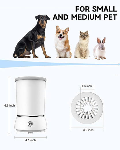 Automatic Dog Paw Cleaner Cup, Electric 2-Speed Foot Washer & Massager, USB Rechargeable Portable Pet Cleaning Tool for Small Medium Dogs & Cats, White