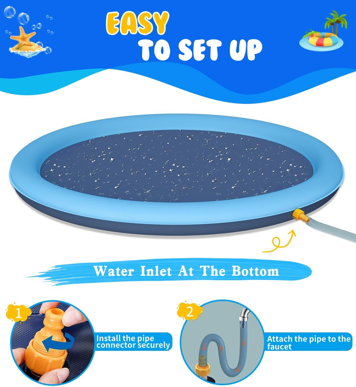 67" Thickened Non-Slip Dog Splash Pad, Summer Outdoor Sprinkler Pool Water Play Mat for Pets and Children