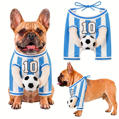 Pet Clothes, Dog Clothes, Cute Photo-Ready Breathable Summer Outfit for Small/Medium Pets. Fun Dog Costume with Stuffed Ball and Faux Hands.