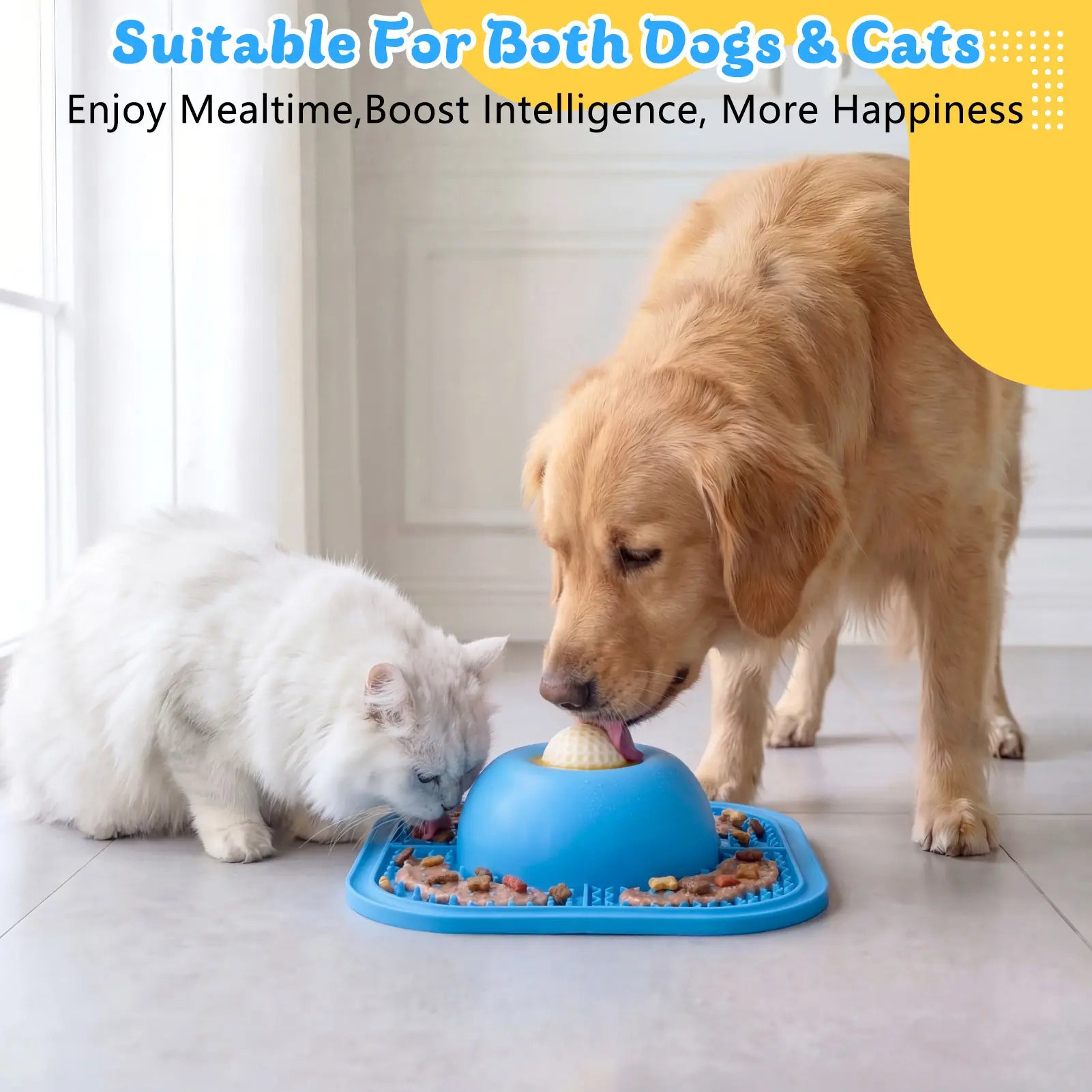 Slow Feeder Dog Bowl, Silicone Pet Feeder Bowl & Dog Bowl Platter, Non-Slip Lick Mat for Dogs, Puppies and Cats, Interactive Anti-Gulp Feeding Bowl for Wet Food, Treats, Yogurt and Peanut Butter