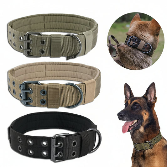 2" Wide Tactical Heavy Duty Nylon Large Dog Collar K9 Military with Metal Buckle