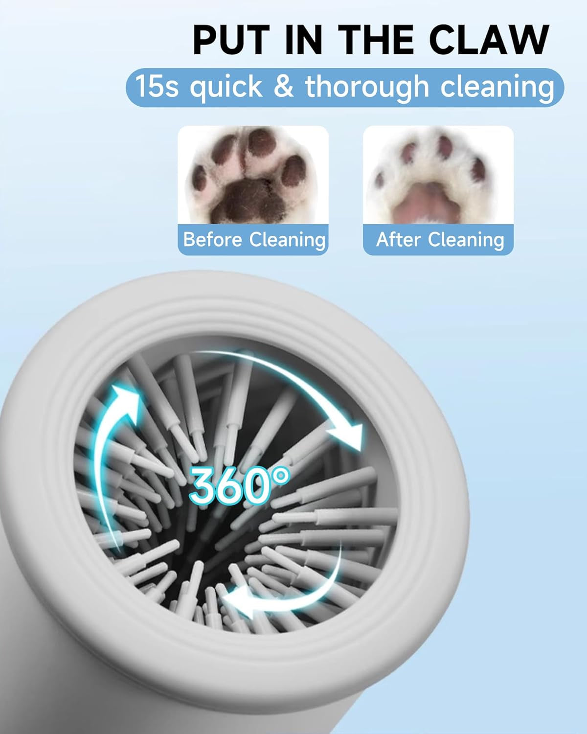 Automatic Dog Paw Cleaner Cup, Electric 2-Speed Foot Washer & Massager, USB Rechargeable Portable Pet Cleaning Tool for Small Medium Dogs & Cats, White